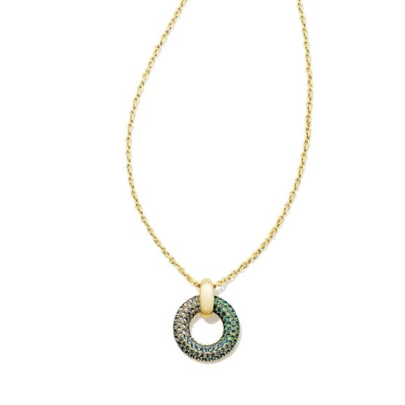 NEW | Kendra Scott Mikki Pave Pendant Necklace Gold Blue Green Ombre Mix - Picture 1 of 5